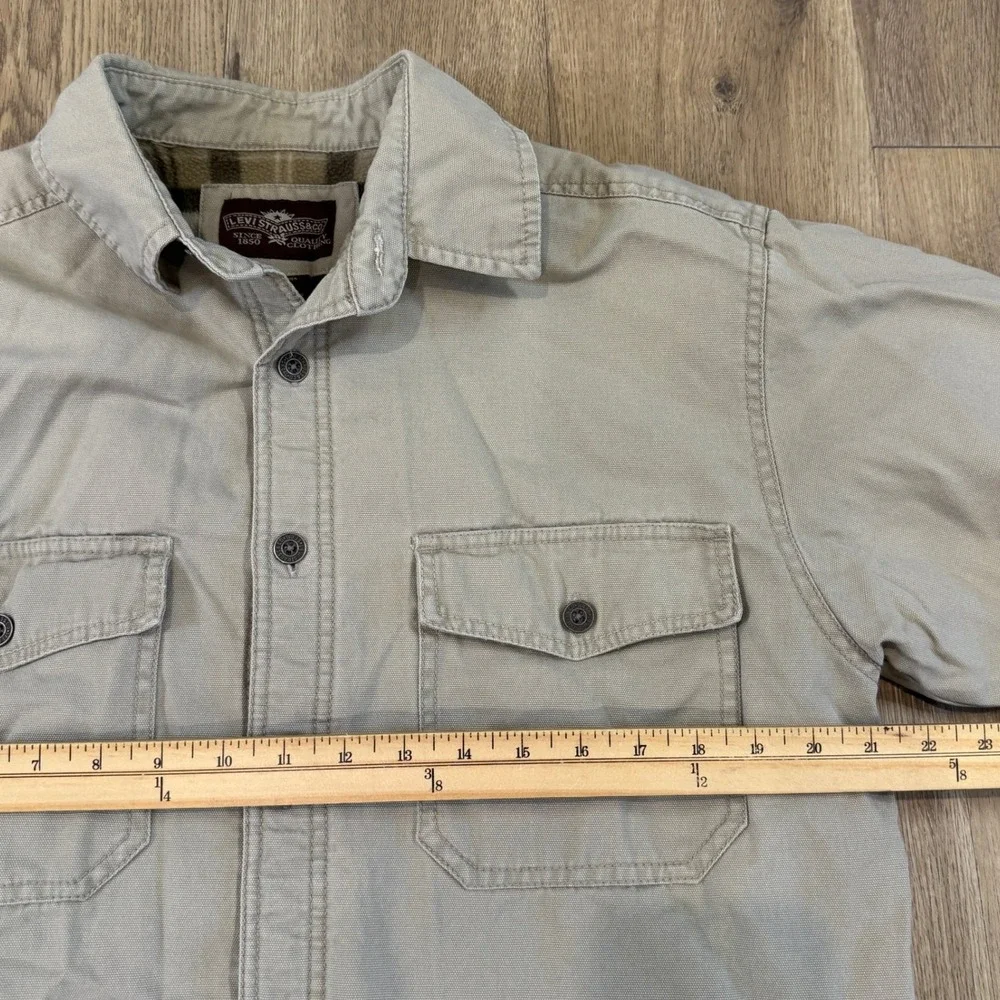 Y2K Levi Strauss Canvas Chore Jacket Shacket Fleece Lined Tan Plaid Size Medium
